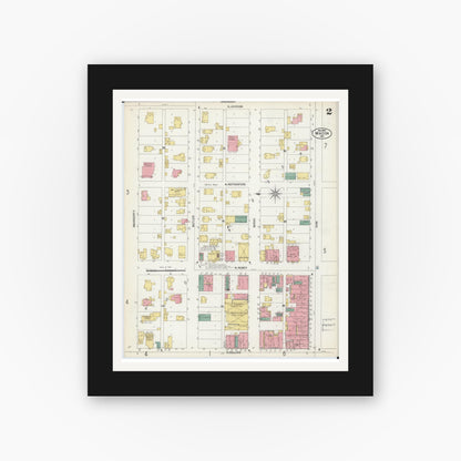 Old map wall art mockup — black gallery frame with white mat — Sanborn Fire Insurance Map from Macon, Macon County, Missouri (1902), Sheet #0002
