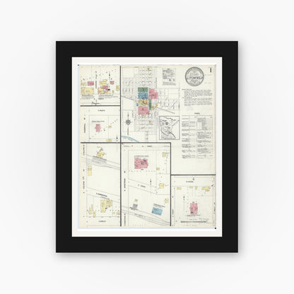 Old map wall art mockup — black gallery frame with white mat — Sanborn Fire Insurance Map from Litchfield, Meeker County, Minnesota (1913), Sheet #0001
