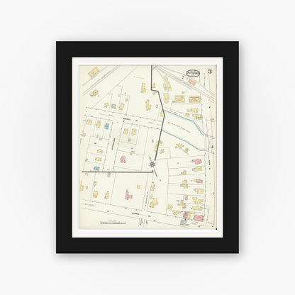 Old map wall art mockup — black gallery frame with white mat — Sanborn Fire Insurance Map from Pittsford, Monroe County, New York (1912), Sheet #0003