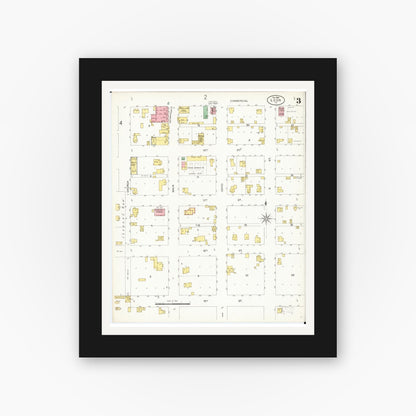 Old map wall art mockup — black gallery frame with white mat — Sanborn Fire Insurance Map from Leon, Decatur County, Iowa (1898), Sheet #0003