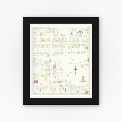 Old map wall art mockup — black gallery frame with white mat — Sanborn Fire Insurance Map from Wabash, Wabash County, Indiana (1910), Sheet #0015