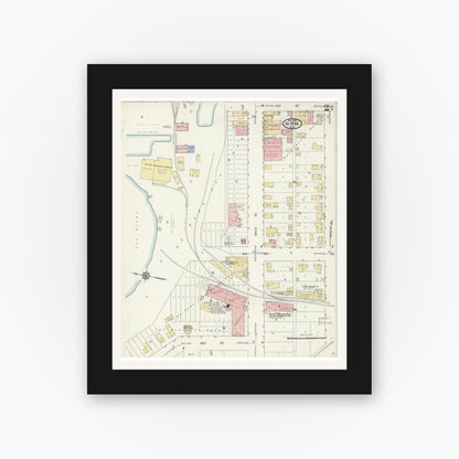 Old map wall art mockup — black gallery frame with white mat — Sanborn Fire Insurance Map from De Pere, Brown County, Wisconsin (1914), Sheet #0002