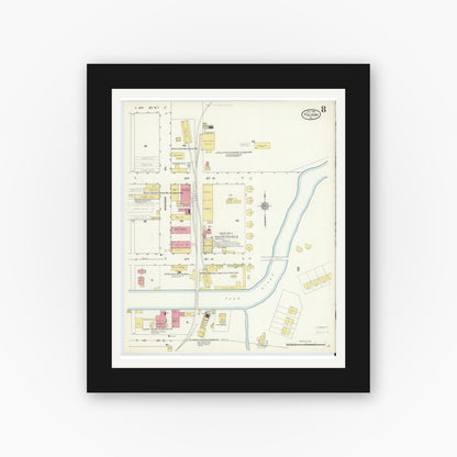 Old map wall art mockup — black gallery frame with white mat — Sanborn Fire Insurance Map from Pulaski, Pulaski County, Virginia (1913), Sheet #0008