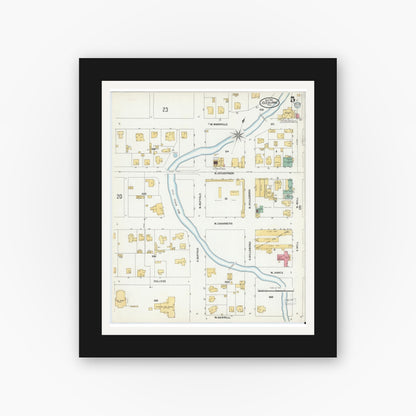 Old map wall art mockup — black gallery frame with white mat — Sanborn Fire Insurance Map from Cleburne, Johnson County, Texas (1904), Sheet #0005