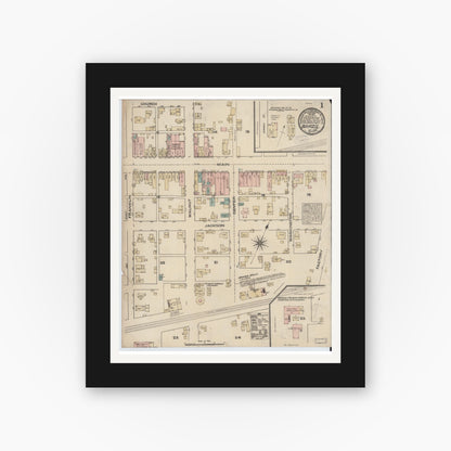 Old map wall art mockup — black gallery frame with white mat — Sanborn Fire Insurance Map from Brazil, Clay County, Indiana (1883) - Complete Map Set
