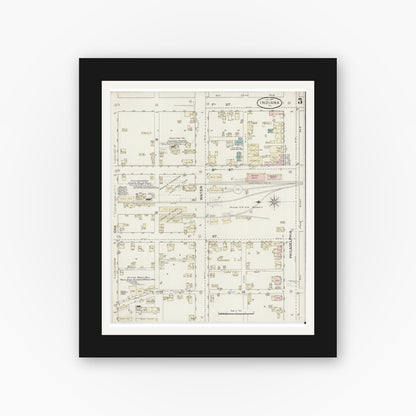 Old map wall art mockup — black gallery frame with white mat — Sanborn Fire Insurance Map from Indiana, Indiana County, Pennsylvania (1887), Sheet #0005