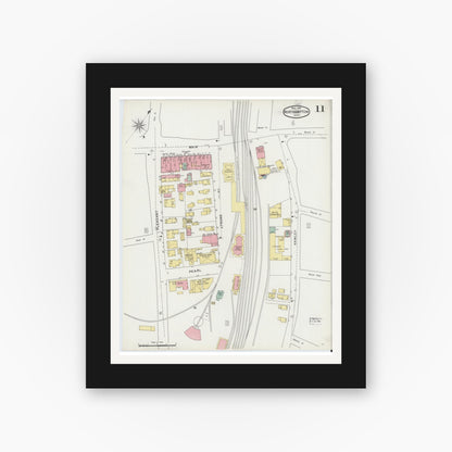 Old map wall art mockup — black gallery frame with white mat — Sanborn Fire Insurance Map from Northampton, Hampshire County, Massachusetts (1895), Sheet #0011