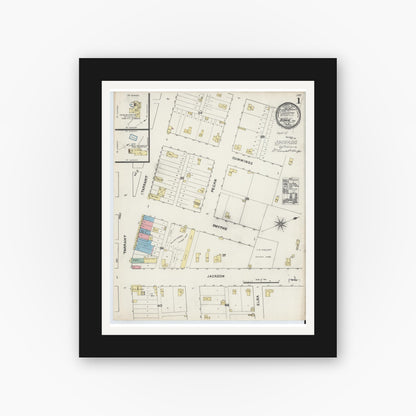 Old map wall art mockup — black gallery frame with white mat — Sanborn Fire Insurance Map from Bowie, Montague County, Texas (1891) - Complete Map Set