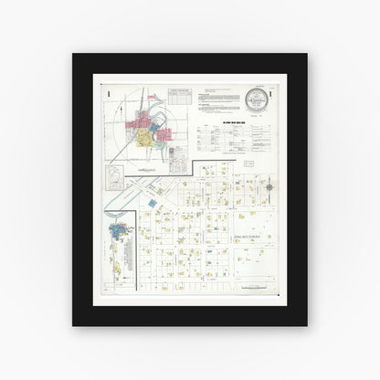 Old map wall art mockup — black gallery frame with white mat — Sanborn Fire Insurance Map from Chesaning, Saginaw County, Michigan (1935) - Complete Map Set