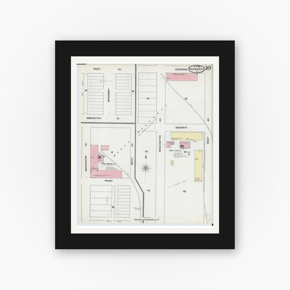 Old map wall art mockup — black gallery frame with white mat — Sanborn Fire Insurance Map from Kankakee, Kankakee County, Illinois (1892), Sheet #0010