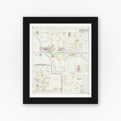 Old map wall art mockup — black gallery frame with white mat — Sanborn Fire Insurance Map from Waseca, Waseca County, Minnesota (1894), Sheet #0004