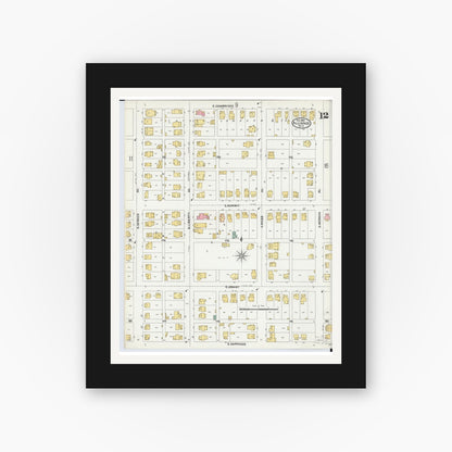 Old map wall art mockup — black gallery frame with white mat — Sanborn Fire Insurance Map from Alliance, Stark County, Ohio (1904), Sheet #0012
