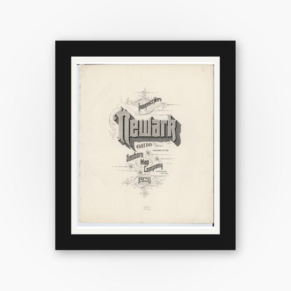 Old map wall art mockup — black gallery frame with white mat — Sanborn Fire Insurance Map from Newark, Licking County, Ohio (1920), Sheet #0001