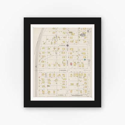 Old map wall art mockup — black gallery frame with white mat — Sanborn Fire Insurance Map from Marion, Williamson County, Illinois (1922), Sheet #0002