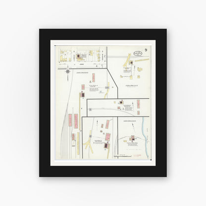 Old map wall art mockup — black gallery frame with white mat — Sanborn Fire Insurance Map from Eveleth, Saint Louis County, Minnesota (1912), Sheet #0009