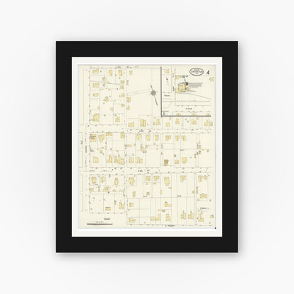 Old map wall art mockup — black gallery frame with white mat — Sanborn Fire Insurance Map from Groveton, Trinity County, Texas (1912), Sheet #0004