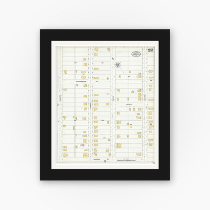 Old map wall art mockup — black gallery frame with white mat — Sanborn Fire Insurance Map from Warren, Warren County, Pennsylvania (1904), Sheet #0022