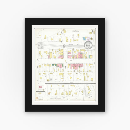 Old map wall art mockup — black gallery frame with white mat — Sanborn Fire Insurance Map from Ossian, Winneshiek County, Iowa (1902) â€” Complete Set