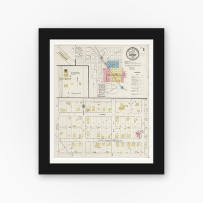 Old map wall art mockup — black gallery frame with white mat — Sanborn Fire Insurance Map from Dugger, Sullivan County, Indiana (1915) - Complete Map Set