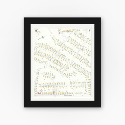 Old map wall art mockup — black gallery frame with white mat — Sanborn Fire Insurance Map from Kannapolis, Rowan And Cabarrus Counties, North Carolina (1932), Sheet #0008