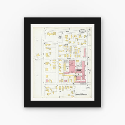 Old map wall art mockup — black gallery frame with white mat — Sanborn Fire Insurance Map from Newburyport, Essex County, Massachusetts (1900), Sheet #0004