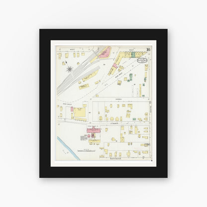 Old map wall art mockup — black gallery frame with white mat — Sanborn Fire Insurance Map from Pittsfield, Berkshire County, Massachusetts (1895), Sheet #0016