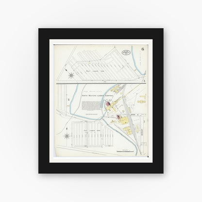Old map wall art mockup — black gallery frame with white mat — Sanborn Fire Insurance Map from Stanley, Chippewa County, Wisconsin (1907), Sheet #0006