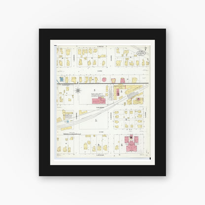 Old map wall art mockup — black gallery frame with white mat — Sanborn Fire Insurance Map from Albion, Calhoun County, Michigan (1907), Sheet #0007