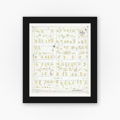 Old map wall art mockup — black gallery frame with white mat — Sanborn Fire Insurance Map from Flora, Clay County, Illinois (1912), Sheet #0004