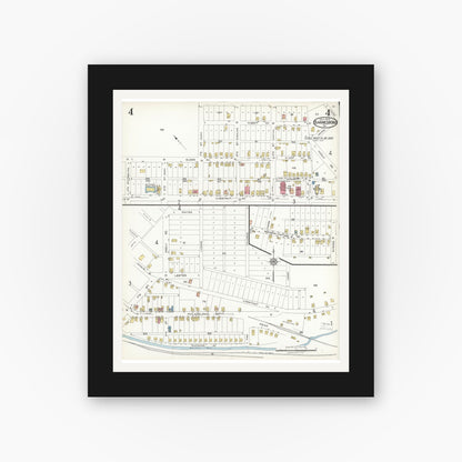 Old map wall art mockup — black gallery frame with white mat — Sanborn Fire Insurance Map from Barnesboro, Cambria County, Pennsylvania (1923), Sheet #0004