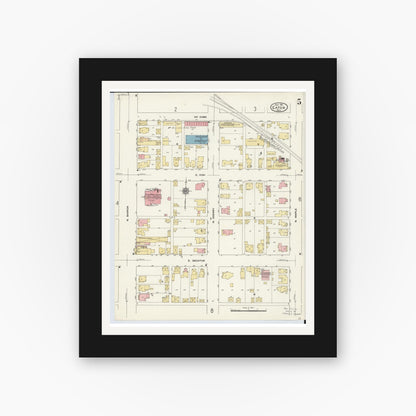 Old map wall art mockup — black gallery frame with white mat — Sanborn Fire Insurance Map from Eaton, Preble County, Ohio (1911), Sheet #0005