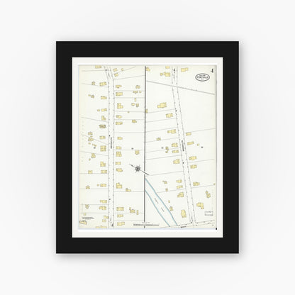 Old map wall art mockup — black gallery frame with white mat — Sanborn Fire Insurance Map from Portville, Cattaraugus County, New York (1909), Sheet #0004