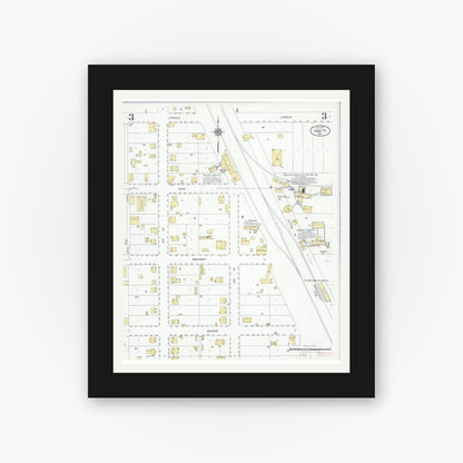 Old map wall art mockup — black gallery frame with white mat — Sanborn Fire Insurance Map from Hayti, Pemiscot County, Missouri (1927), Sheet #0003