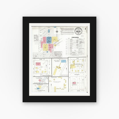 Old map wall art mockup — black gallery frame with white mat — Sanborn Fire Insurance Map from Harlan, Shelby County, Iowa (1918) â€” Complete Set