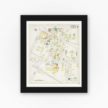 Old map wall art mockup — black gallery frame with white mat — Sanborn Fire Insurance Map from Stoneham, Middlesex County, Massachusetts (1892), Sheet #0005