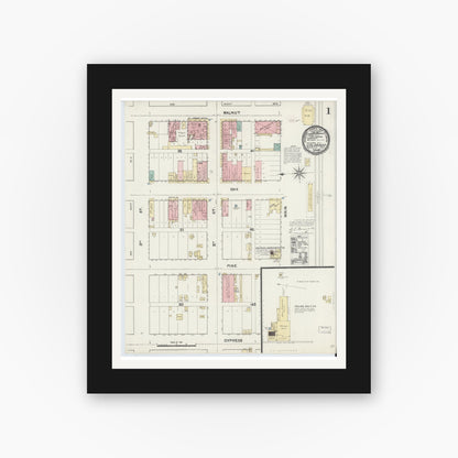 Old map wall art mockup — black gallery frame with white mat — Sanborn Fire Insurance Map from Colorado, Mitchell County, Texas (1891) - Complete Map Set