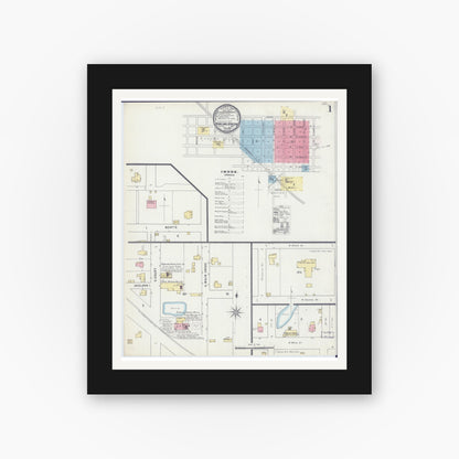 Old map wall art mockup — black gallery frame with white mat — Sanborn Fire Insurance Map from Bowling Green, Pike County, Missouri (1895) - Complete Map Set