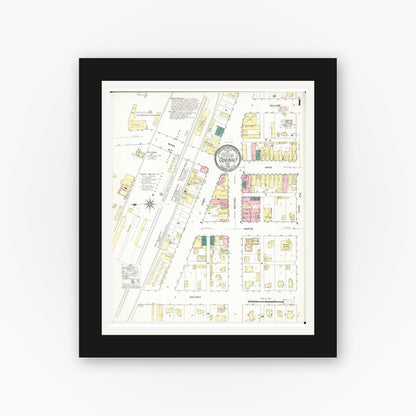 Old map wall art mockup — black gallery frame with white mat — Sanborn Fire Insurance Map from Odebolt, Sac County, Iowa (1909), Sheet #0001