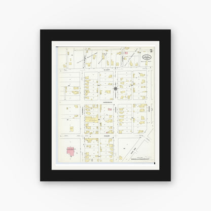 Old map wall art mockup — black gallery frame with white mat — Sanborn Fire Insurance Map from Urbana, Champaign County, Ohio (1910), Sheet #0002