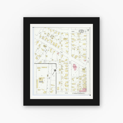 Old map wall art mockup — black gallery frame with white mat — Sanborn Fire Insurance Map from Degraff, Logan County, Ohio (1910), Sheet #0002