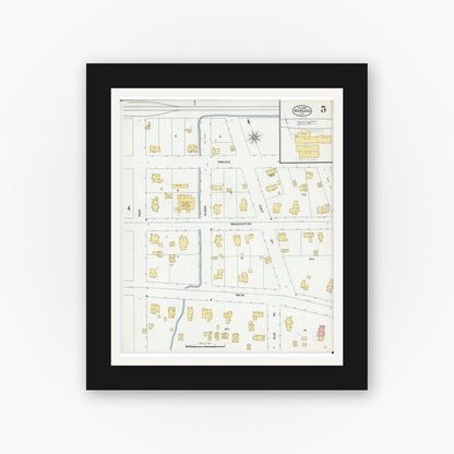 Old map wall art mockup — black gallery frame with white mat — Sanborn Fire Insurance Map from Marengo, McHenry County, Illinois (1905), Sheet #0005