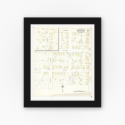 Old map wall art mockup — black gallery frame with white mat — Sanborn Fire Insurance Map from Missouri Valley, Harrison County, Iowa (1913), Sheet #0004