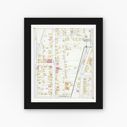 Old map wall art mockup — black gallery frame with white mat — Sanborn Fire Insurance Map from Roseville, Perry And Muskingum Counties, Ohio (1918), Sheet #0003