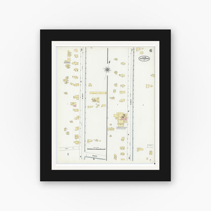 Old map wall art mockup — black gallery frame with white mat — Sanborn Fire Insurance Map from Sherburne, Chenango County, New York (1906), Sheet #0006