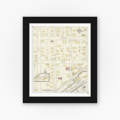 Old map wall art mockup — black gallery frame with white mat — Sanborn Fire Insurance Map from Huron, Erie County, Ohio (1916), Sheet #0004