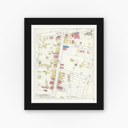 Old map wall art mockup — black gallery frame with white mat — Sanborn Fire Insurance Map from Metuchen, Middlesex County, New Jersey (1920), Sheet #0002