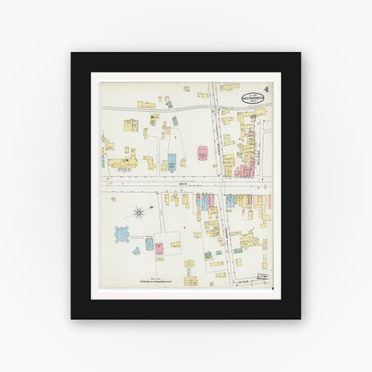 Old map wall art mockup — black gallery frame with white mat — Sanborn Fire Insurance Map from Great Barrington, Berkshire County, Massachusetts (1895), Sheet #0004