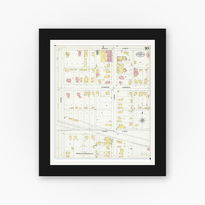 Old map wall art mockup — black gallery frame with white mat — Sanborn Fire Insurance Map from Fostoria, Seneca, Hancock, And Wood Counties, Ohio (1901), Sheet #0010