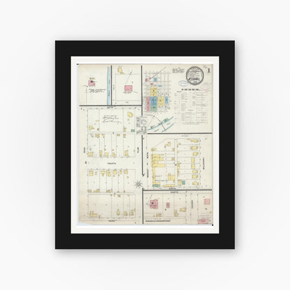 Old map wall art mockup — black gallery frame with white mat — Sanborn Fire Insurance Map from Mount Carmel, Wabash County, Illinois (1897) - Complete Map Set