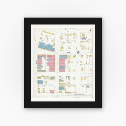 Old map wall art mockup — black gallery frame with white mat — Sanborn Fire Insurance Map from Bowie, Montague County, Texas (1902), Sheet #0004